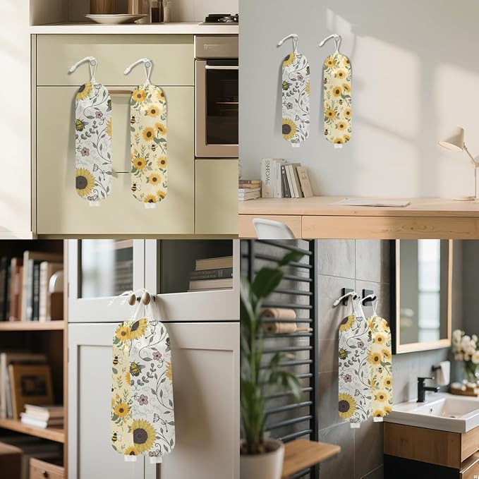 2Pcs Cute Bee Plastic Bag Holder, Wall Mount Grocery Bag Holder | Vintage Rustic Sunflower Reusable Grocery Bags Storage Dispenser for Home Kitchen Pantry, Sunflower Gifts for Women - Image 6