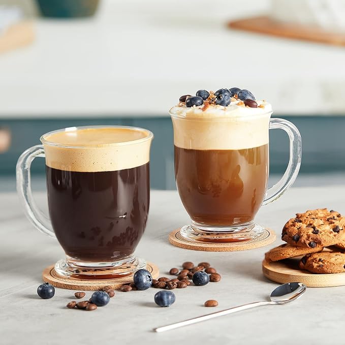 Mfacoy Glass Coffee Mugs Set of 6, Clear Large Coffee Mug 15 Oz With Handles for Hot Beverages, Clear Mugs for Tea, Cappuccino, Latte, Espresso Coffee, Juice, Glass Coffee Cups - Image 6