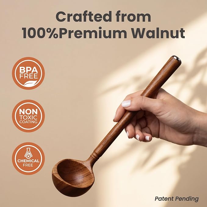 SMIRLY Walnut Wooden Utensil Set with Ceramic Holder & Spoon Rest,12-Piece | Non-Scratch Wooden Spoons for Cooking, Comfortable Grip Luxury Kitchen Gifts for Serving, Nonstick Cookware and Housewarming - Image 3
