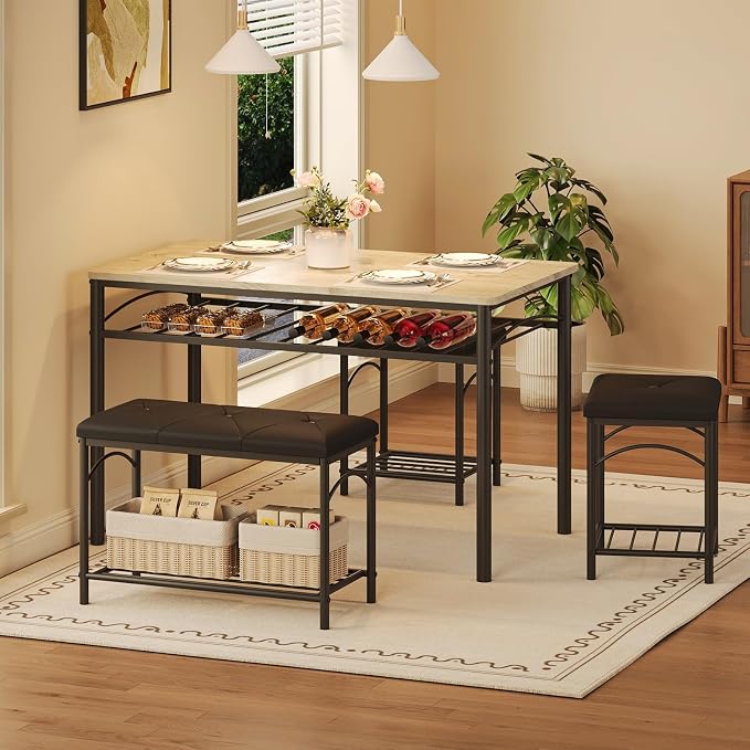 GarveeHome Dining Table Set for 4 with Upholstered Benches and 2 Stools, Modern Space Saving Kitchen Breakfast Table, Ideal for Small Kitchens, Apartments, Studios, and Compact Living Spaces - Image 6