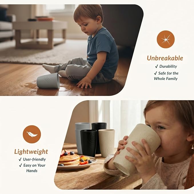 Homienly Premium Wheat Straw Cups Set of 6, Reusable 16oz Water Glasses Lightweight and Unbreakable Drinking Cups,Alternative Plastic Cup Dishwasher Safe Cups for Home and Outdoor - GreyStone - Image 5