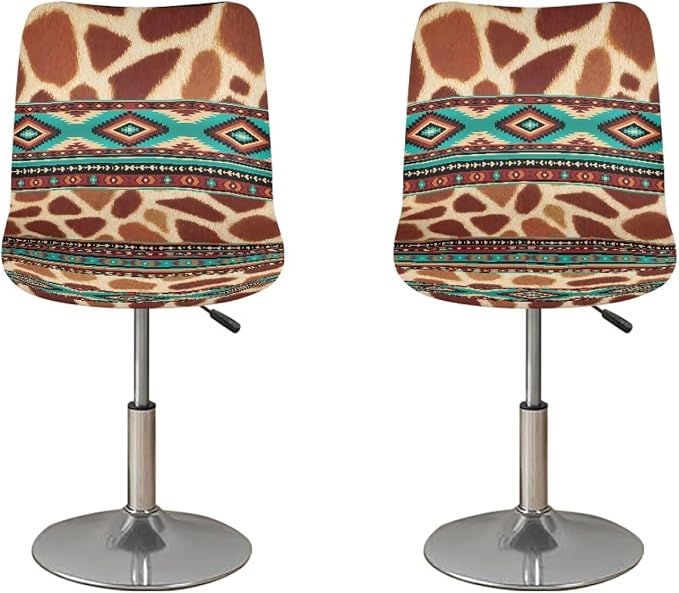 Aztec Cow Bar Stool Seat Covers, Washable Removable Bar Stool Chair Covers Counter Height Chairs Covers Swivel Barstool Covers Daily Decor by Sellikakes