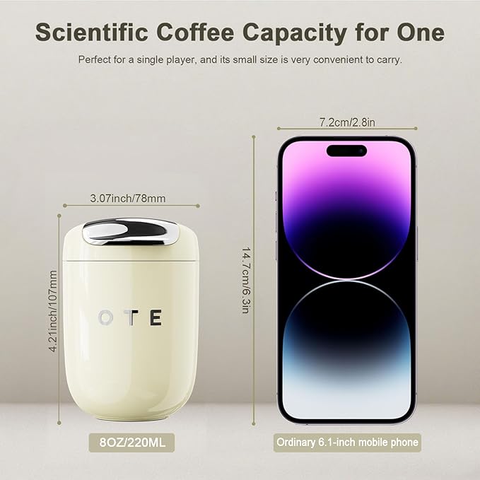 OTE Mini Coffee Travel Mug, Double Walled Coffee Cup 220ml Vacuum Insulated Stainless Steel with Leakproof Lid, Reusable Coffee Cups, BPA-Free, Mini Thermal Mug/to Go Cups for Hot Cold Drinks (Beige)