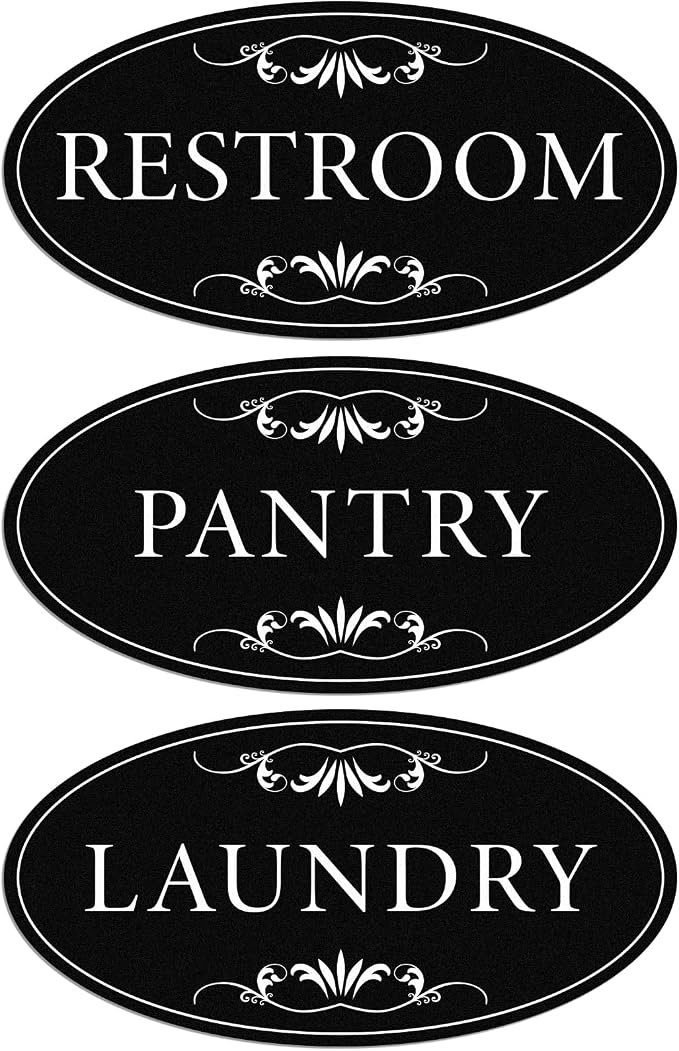 3 Pack Restroom Sign Laundry Pantry Door Sign 8 × 4 Inch Aluminum | Bathroom Metal Signage, Rust-Proof, Waterproof, 6 Self‑Adhesive Tapes, for Door, Business, Home, Office by Anobell