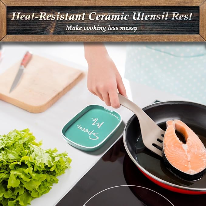 Turquoise Spoon Rest for Stove Top, DAYYET Teal Ceramic Large Spoon Holder, Spoon Rest for Kitchen Counter, Heat-Resistant Cooking Utensil Rest, Teal Kitchen Decor and Accessories - Image 4