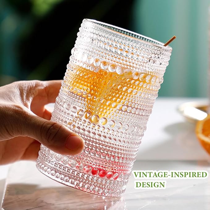 Hlukana Vintage Hobnail Drinking Glasses Set of 8, 12 oz Highball Glasses & 10 oz Cocktail Glasses Set, Kitchen Water Glasses Cup, Bar Tumbler Glassware Set for Beer, Juice, Cocktail, Whiskey, Milk - Image 5