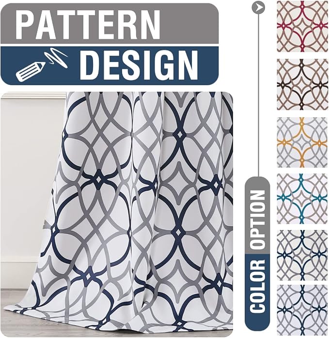 H.VERSAILTEX Blackout Curtains Printed Design for Bedroom 84 Inch Length 2 Panels Set Thermal Insulated Curtains Living Room Geometric Modern Grommet Window Drapes - Dark Denim and Grey - Image 5