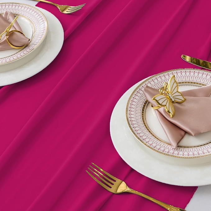 MDS Pack of 5 | Magenta | 10ft Chiffon Table Runner 29x120 Inches Long Romantic Rustic Sheer Gauze Runner for Wedding Bridal Shower Birthday Banquets Engagement Spring Easter Boho Decorations - Image 4