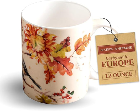 Maison d' Hermine Coffee Mug with Handles Tea Cups (12 Ounce, Pack of 1) | Fine Bone China Coffee Mugs for Hot Beverages Cappuccino Latte Home Restaurant Spring Summer -Kelim - Prairie - Autumn Joy by MaisondHermine