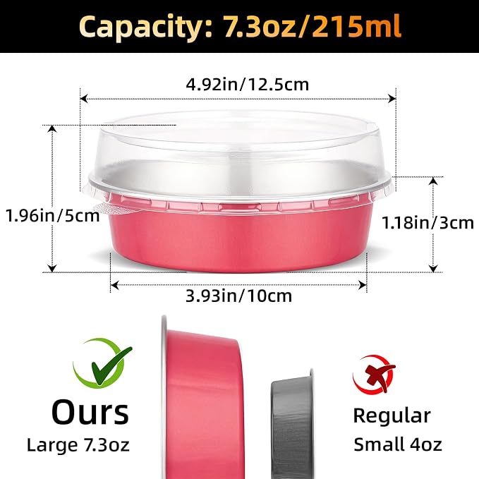 Beasea 120 Pack Disposable Ramekins with Lids, 7.3oz Grapefruit Pink Aluminum Foil Mini Pie Tins Pans Small Baking Cups, Round 4 inch Individual Cake Pans Tin for Creme Brulee Cheesecake Tart Pie - Image 2