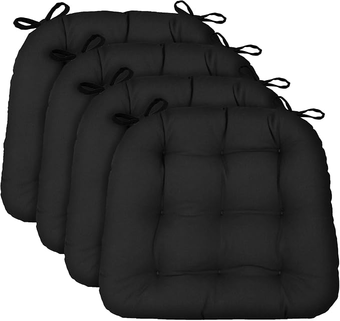 Barnett Home Decor Chair Cushions for Dining Chairs - 16.5x18 Kitchen Chair Cushions - Machine Washable, 100% Cotton, Made in USA - Latex Foam Comfort Chair Pads - Cotton Duck Black Medium Pack of 4 by BarnettHomeDecor