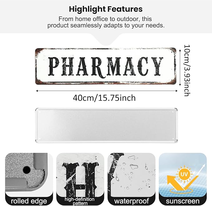 Pharmacy Sign Pharmacy Gifts Medical Decor Vintage Decorations 4×16 Inches Tin Sign For Farmhouse - Image 2