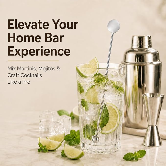 Cocktail Stirrers 8.66" - Silver Steel Swizzle Sticks, 4 Pack | 8.66" Long Steel Drink Stirrers with Dual Ends - Perfect for Tall Cocktails, Coffee & Iced Tea - Reusable Bar Essentials - Image 4