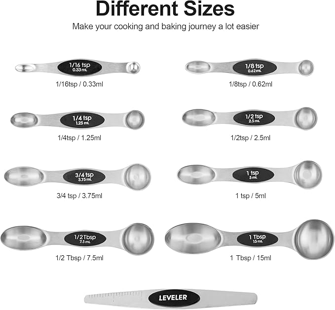 Smithcraft Magnetic Measuring Cups and Spoons Set 16, Metric & US Stainless Steel Measuring Cups and Spoons Set for Dry & Liquid, Metal Measure Cups & Spoons & Leveler for Kitchen&Baking, Black