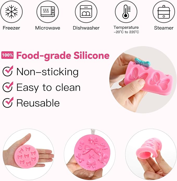 4 Pcs Bow Mold Fondant Bow Silicone Mold Chocolate Candy Cake Pop Molds Bow Molds for Cake Decorating, DIY Desserts, Fondant,Clay
