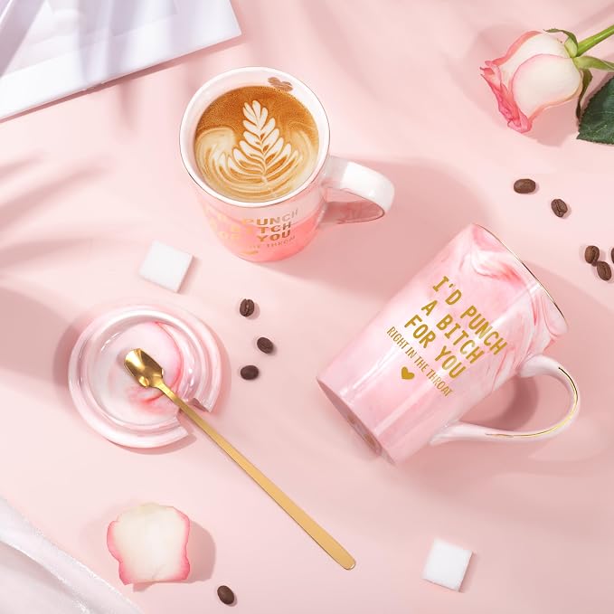 Best Friend Birthday Gifts for Women, I'd Punch A Bitch For You Funny Friendship Coffee Mug, Galentine Christmas Birthday Gifts for BFF Sister Girlfriend,14oz Pink Marble Gold Print Mug & Gift Box - Image 5