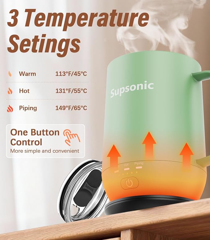 Supsonic - 16oz Self Heating Coffee Mug, Smart Heated Coffee Mug Faster Direct-Contact Heating Up to 149°F, Coffee Mug Warmer Set with Auto Shut-Off - Gifts for Men Women | S2 - Image 2