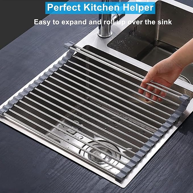 Seropy Extra Large 20.5"x13.7" Roll Up Dish Drying Rack Over The Sink Dish Drainer for Kitchen Counter, Sink Drying Rack Drying Mat Folding Rack Kitchen Sink Organizer Home Essentials - Image 5