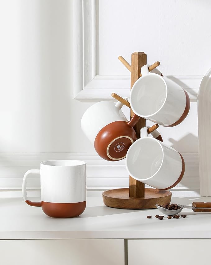 MALACASA Ceramic Coffee Mugs Set of 4, 16oz Coffee Cups, Modern Farmhouse Mugs for Coffee, Latte, Tea, Hot Chocolate, Cappuccino, Milk, Microwave & Dishwasher Safe, Khaki White, Series TARA - Image 8