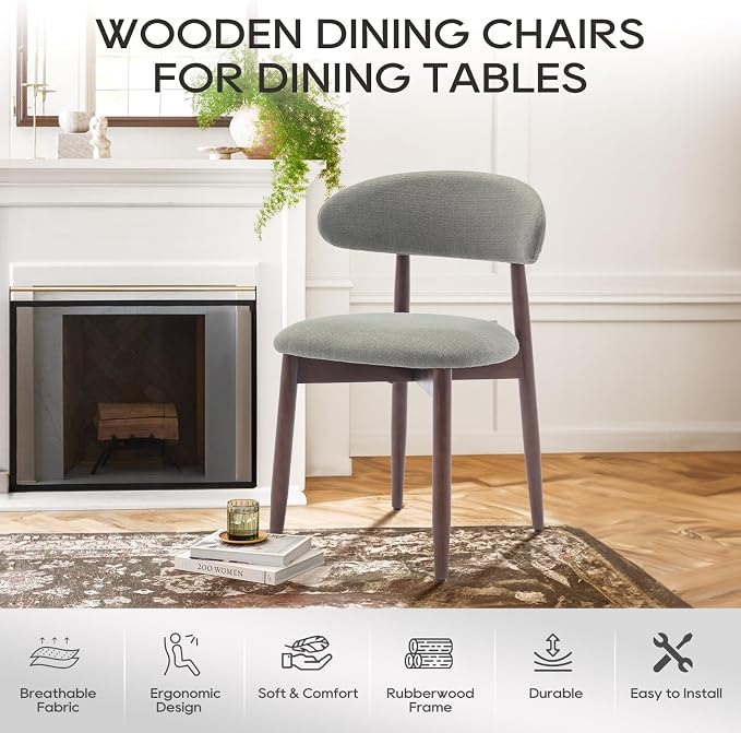 COLAMY Wooden Dining Room Chairs Set of 6, Modern Upholstered Fabric Dining Chairs, Farmhouse Kitchen Chair with Foot Pegs, Green - Image 6