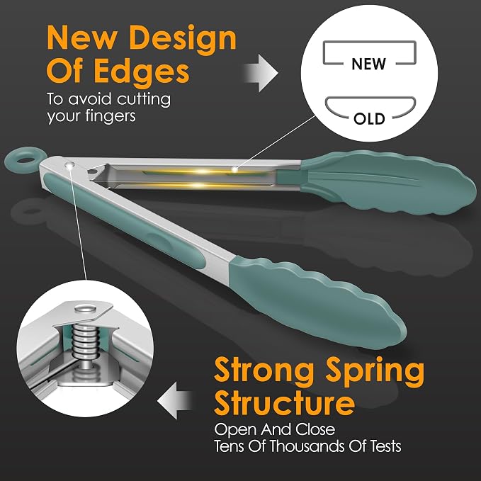 HOTEC Premium Stainless Steel Locking Kitchen Tongs with Silicon Tips, Set of 2-9" and 12", Sage Green - Image 5
