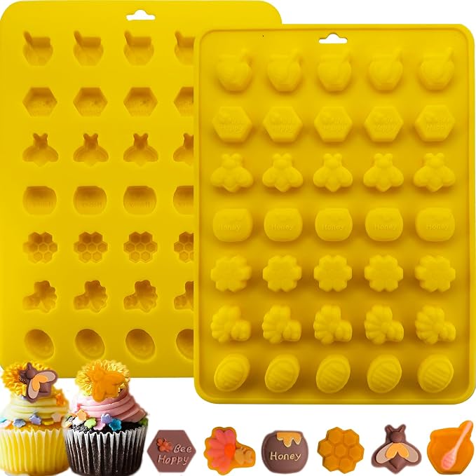 2Pack Honey Bee Chocolate Mold Bee Silicone Molds Honeycomb Chocolate Mold Honeypots Honey Dippers Shape Candy Molds Baking Moulds Gummy Fondant Ice Cube Candle Mold for Sugar Dessert Cupcake Decor by JJzxwish