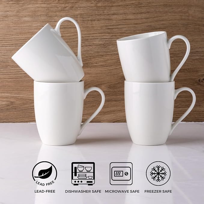 GBhome 12 oz Coffee Mugs Set of 6, Off White Mugs with Large Handle for Man, Woman, Dad, Mom, Light Weight Coffee Mugs for Latte/Cappuccino/Cocoa/Milk, Dishwasher & Microwave Safe - Image 3