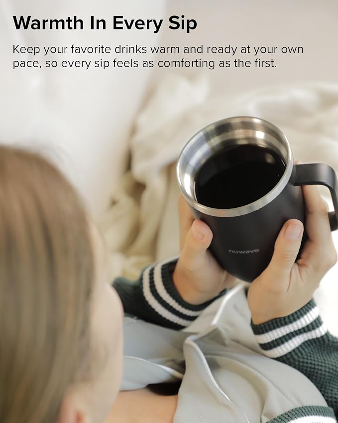 Nuwave Self-Heating Coffee Mug with Charging Base, 16oz, 45201BV02 | Heated Coffee Cup, 5Hr Cordless Runtime, LED Touch Controls, Adjustable Brew Settings, Includes Stainless Steel Filter - Image 9