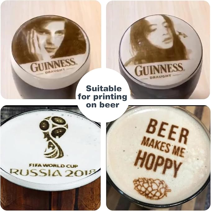 EVEBOT Mini Coffee Latte Art Machine– Mini Drink Art Machine for Custom Photos & Text on Coffee, Cocktails, Yogurt, Cakes & Cookies – Brown, Gold, Green