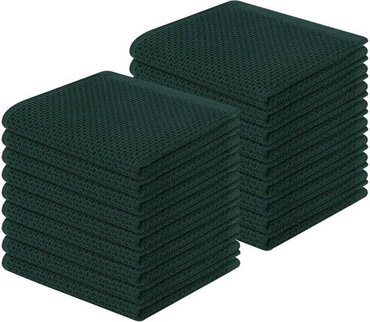 Homaxy 100% Cotton Waffle Weave Kitchen Dish Cloths 18-Pack, Blackish Green | 12 x 12 Inches, Ultra Soft Absorbent Dish Towels, Quick Drying Dish Rags with Hanging Loop by Homaxy