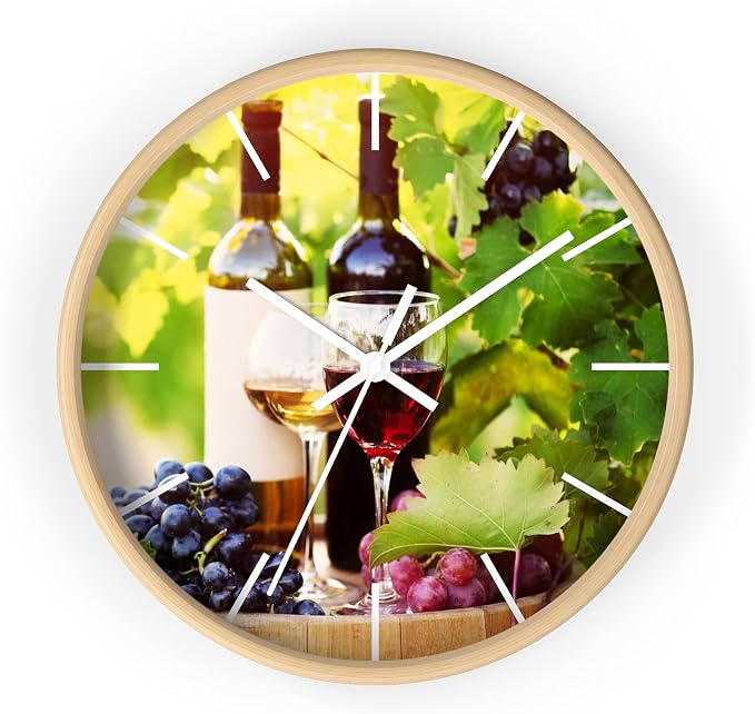 Mozingo ~ Wine Clock for Kitchen Bar Wall It's Wine O'clock Silent Time Gift Home Decor Made In USA, 10" (Hour Marks - Lines, Clock Frame Color - Natural Wood, Wine Theme #03) by Unknown