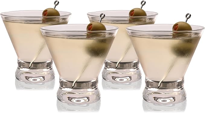 True Stemless Martini Glasses, Set of 4, 8 oz Modern Cocktail Glasses for Martinis, Manhattans, Cosmopolitans, Cocktail Glass Set, Dishwasher Safe, 8 oz, Set of 4 by True