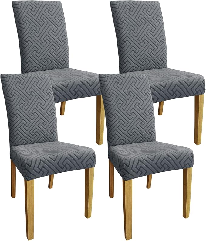 Promindfly Dining Chair Covers, 3D Jacquard Fabric Chair Covers for Dining Room, Anti-Scratch Chair Covers Set of 4, Stretch Washable Dining Chair Covers for Kitchen, Hotel by WelcometoPromindflyplka