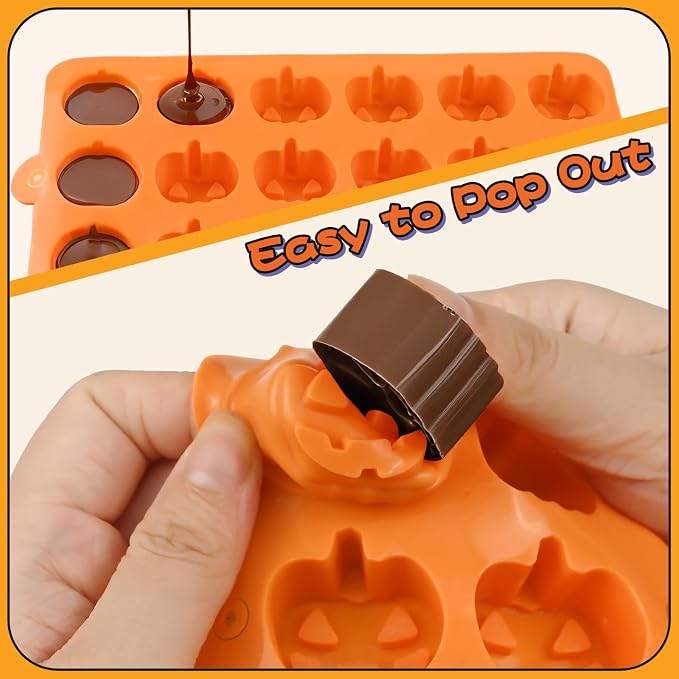 Pumpkin Chocolate Molds, 2 Pack Halloween Candy Molds 36 Cavity | Small Pumpkin Baking Silicone Mold for Gummy, Jelly, Ice Cube, Cookies, Cupcakes Decorations, Soap, Candle, Halloween Party - Image 4