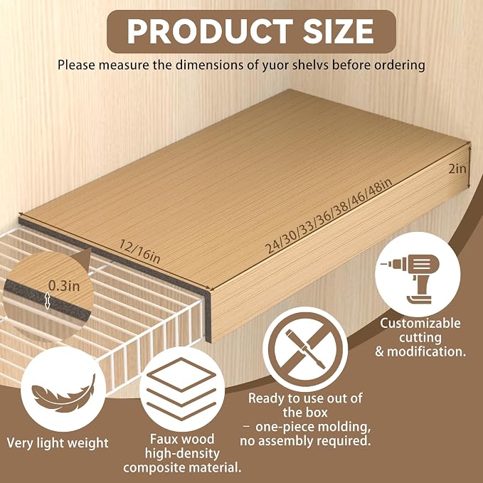 5 Pack Size24x16in Wire Shelf Cover for Pantry, Closet, Kitchen – Waterproof PVC Wood-Look Wire Rack Covers for Shelves, Multiple No-Tool Installation - Image 2