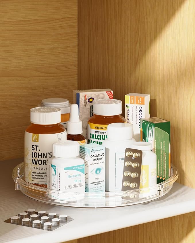 LAMU 2 Pack Lazy Susan Organizer 9 inch Lazy Susan Turntable for Cabinet, Rotating Spice Organization for Cabinet, Kitchen, Table Top, Countertop, Pantry Fridge Organizers and Storage, Clear - Image 7