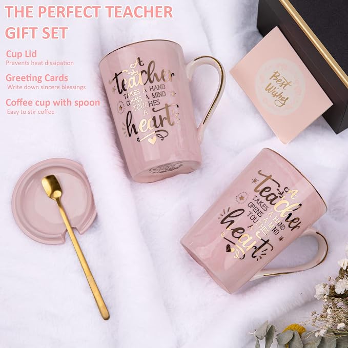 Unique Teacher Appreciation Gifts for Women, Best Teachers Mug for Teachers | 14oz Pink Marble Ceramic Gold Print Teacher Cup, End of Year Birthday Retirement Graduation from Student, Nice Gift Boxed - Image 4