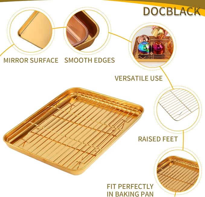 DOCBLACK Baking Sheet with Wire Rack and Silicone Pastry Basting Brush Set, Stainless Steel Cookie Sheet Baking Tray & Cooling Rack &Silicone Food Brush for Cooking and Oven, Dishwasher Safe -RoseGold - Image 3
