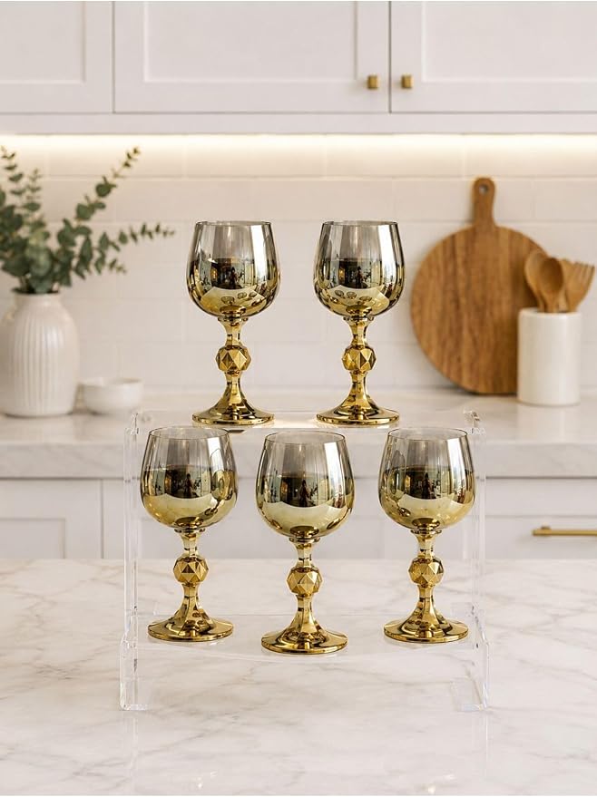 SODEF Set of 6 Gold Footed Coffee Side Glasses - quality Glassware, Titanium Coated, 5 fl oz Capacity, appropriate for Turkish Coffee or Water - Gold - Image 7