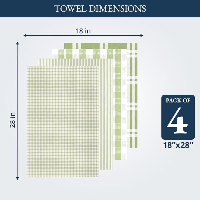 LANE LINEN Cotton Kitchen Towels Set, 4-Pack – Absorbent, Quick-Drying Dish Towels, 18" x 28" - Sage Green - Image 3