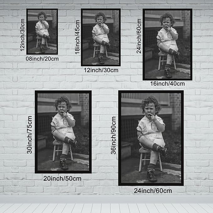 Little Boy Smoking A Cigar, Black And White , Vintage Photo, Oddities, Funny Poster Canvas Poster Wall Art Decor Print Picture Paintings for Living Room Bedroom Decoration Black Frame 16x24in(40x60cm) - Image 2