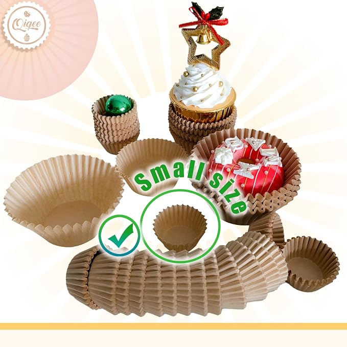 qiqee 600 Count Mini Cupcake Liners Natural Muffin Liners Food Grade Brown Baking Cups Paper No Smells（Small Size） - Image 8