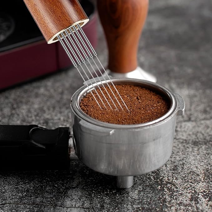 2pcs Espresso Needle Distributor, 6 Needles 0.3mm Coffee Distribution Tool, Espresso Whisk, Espressos Stirrer Tool With Natural Wood Handle for Baristas And Home Brewing Enthusiasts