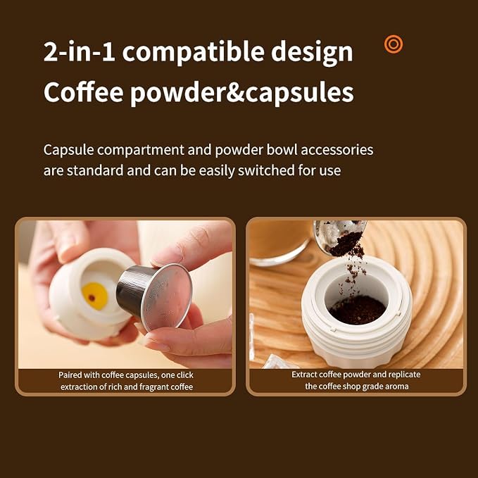 Asixxsix Samll Portable Electric Espressos Machine, 200ml | 72W Self Heating, Cordless Rechargable 7800mAh, Compatible with Capsules and Ground Coffee, for Camping Travel - Image 9