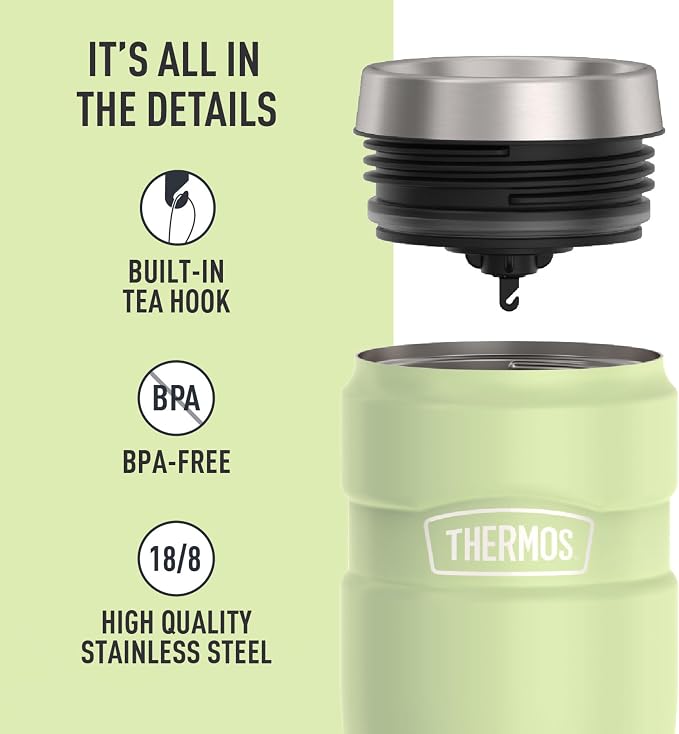 THERMOS Stainless King Vacuum-Insulated Stainless Steel Tumbler - 16oz, Matte Green - Insulated Coffee Tumbler for Hot & Cold Drinks - Leak-Proof & Sweat-Proof for Commuting & Traveling - Image 4