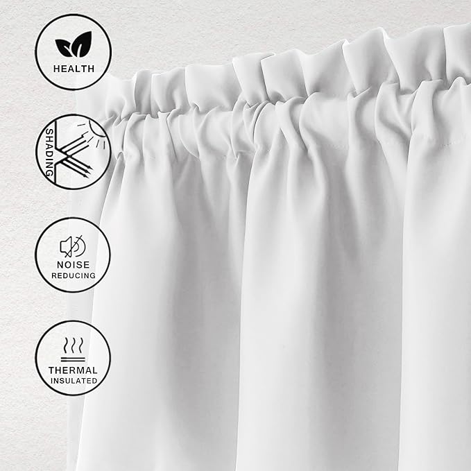 Hiasan Valance Curtains for Kitchen Rod Pocket Room Darkening Window Curtain Valance, 42 x 12 Inches Length, Greyish White, 1 Panel - Image 2