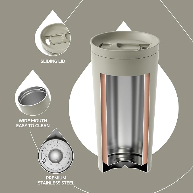 Ideus 17 oz Travel Coffee Mug, Double Wall Vacuum Stainless Steel Insulated Coffee Tumbler With Lid, Splash-Proof & Cup Holder Friendly, Keeps Drinks Hot/Cold, Dishwasher Safe, Celadon - Image 4