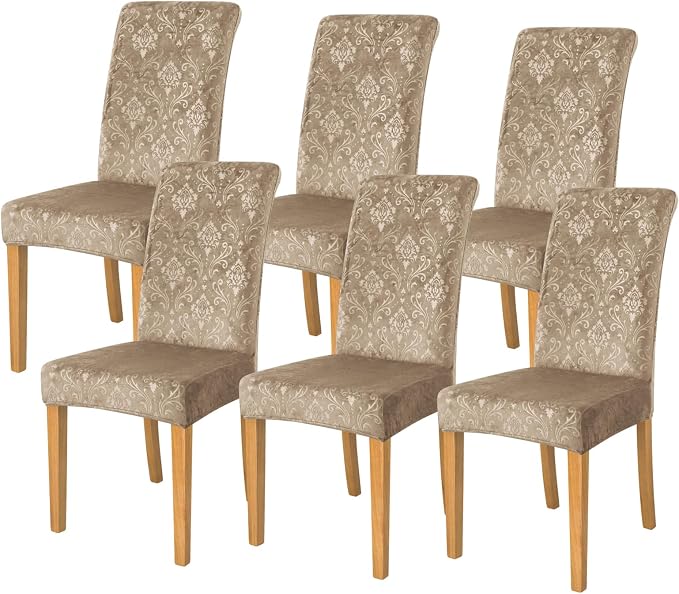 FORCHEER Chair Covers for Dining Chairs Set of 6,Velvet Beige Stretch Dining Room Chair Cover Kitchen Parsons Chair Slipcovers (Pack of 6, Velvet Beige) by FORCHEER
