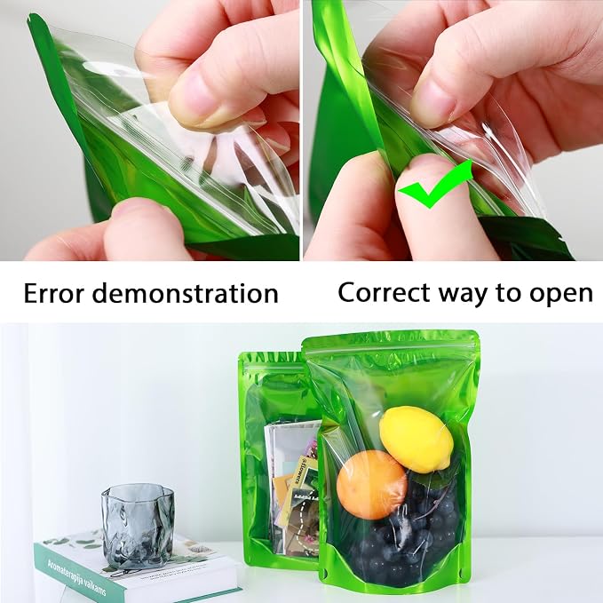 150 Pcs Mylar Bags for Food Storage, 5x8 Mylar Bag with Window Stand Up, Small Holographic Resealable Bags Smell Proof Bag Food Packaging for Small Business Freeze Dried Candy Jewelry Foil Packaging - Image 6