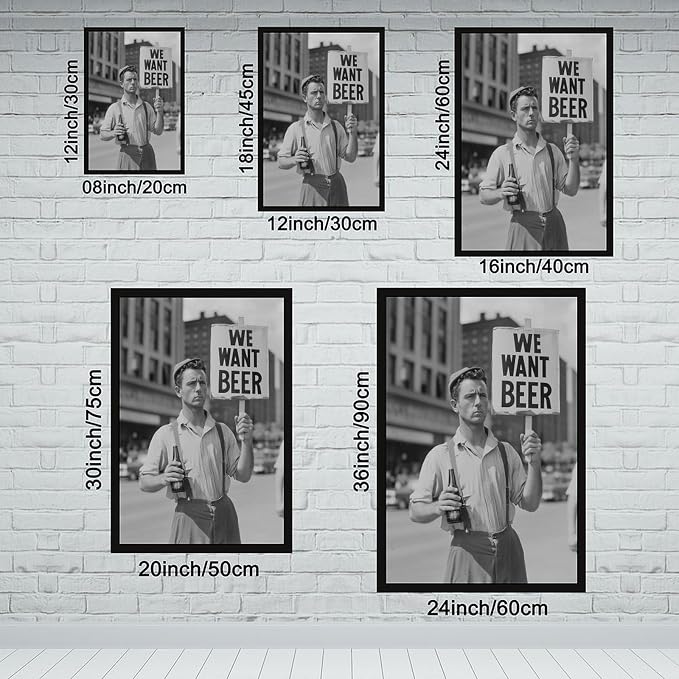 UXCBIA We Want Beer Protest, Black And White, Vintage Prohibition Art, Man Cave Poster Canvas Poster Bedroom Decor Sports Landscape Office Room Decor Gift Black Frame 08x12in(20x30cm) - Image 2